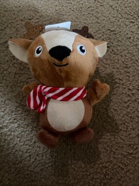 NEW Brown Plush Reindeer Toy with Red & White Scarf - Dog Toy